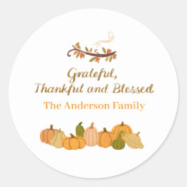 dankbar, dankbar und gesegnet runder aufkleber