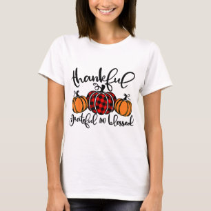 Dankbar Dankbarkeit gesegnet Red Kariert Pumpkin D T-Shirt