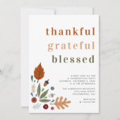 Dankbar Dankbarkeit gesegnete Erntedank Party Einladung (Vorderseite)