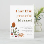 Dankbar Dankbarkeit gesegnete Erntedank Party Einladung (Stehend Vorderseite)