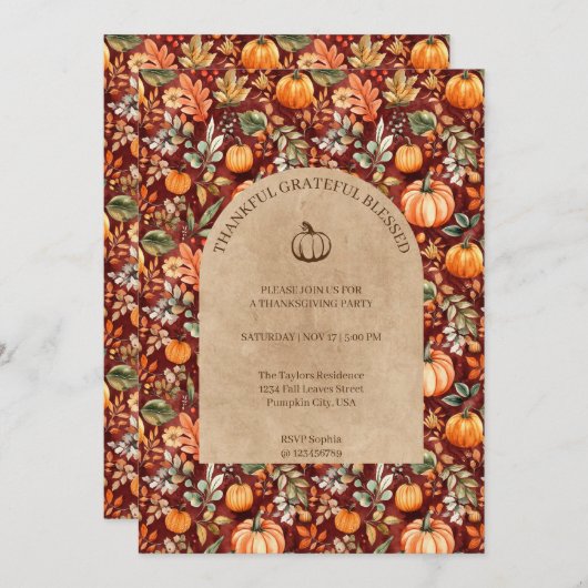 Dankbar Dankbarkeit gesegnete Erntedank Party Einladung (Vorne/Hinten)