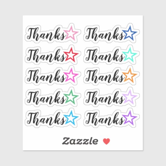 Dankbar "Danke" mit Star Kontur Shape Stickers Aufkleber (Blatt)