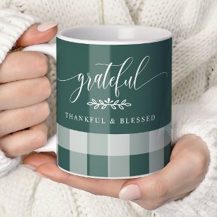 Dankbar Erfreut Gesegnet Grün-Weiß Kariert Kaffeetasse