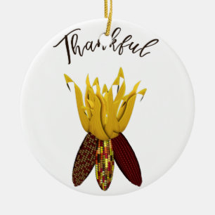 Dankbar - farbenfroher indischer Herbst-Mais Keramik Ornament