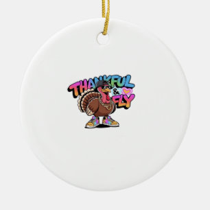 Dankbar & Fly Truthahn � Farbige urbane Cartoon-Üb Keramik Ornament
