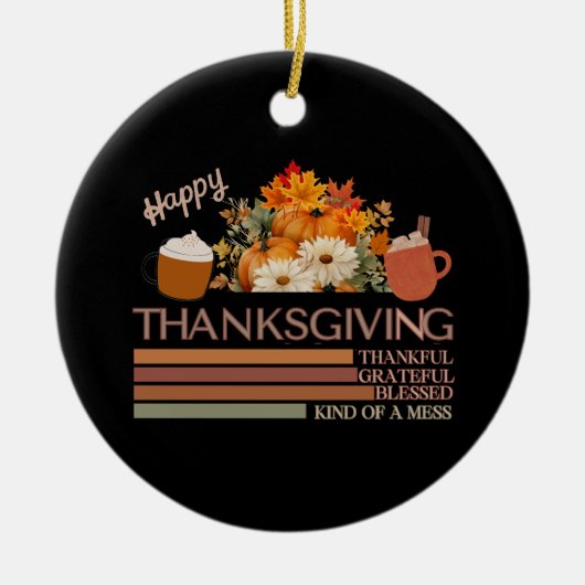 Dankbar für das Design eines gesegneten Erntedanks Keramik Ornament (Vorne)
