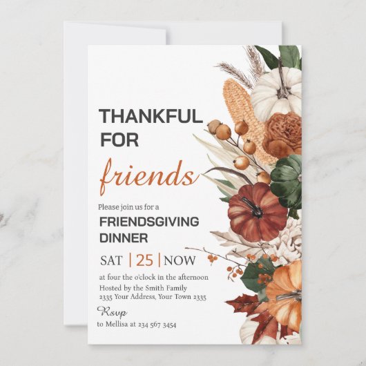 Dankbar Für Freunde Abendessen Einladung (Vorderseite)
