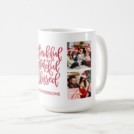 Dankbar, gesegnet 4 Foto Name Red Kaffeetasse (VorderseiteRechts)