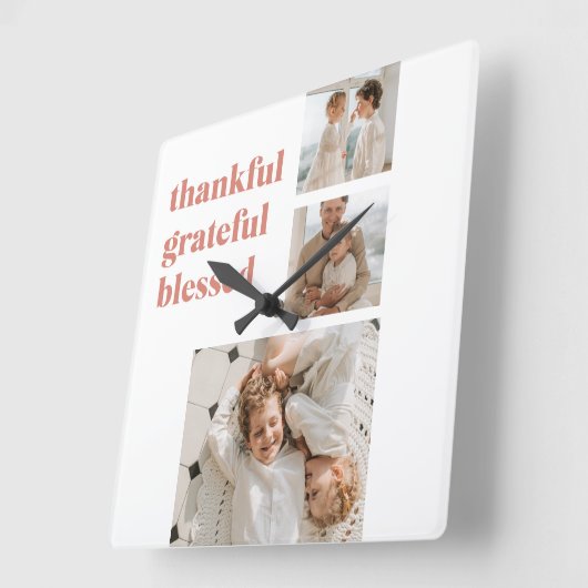 Dankbar, gesegnet | Benutzerdefiniertes Drei-Foto Quadratische Wanduhr (Winkel)