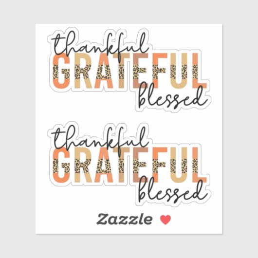 Dankbar, gesegnet Cheetah Print Typografy Aufkleber (Blatt)