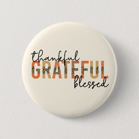 Dankbar, gesegnet Cheetah Print Typografy Button (Vorderseite)