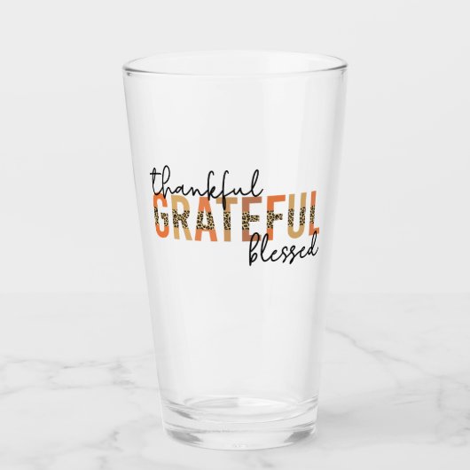 Dankbar, gesegnet Cheetah Print Typografy Glas (Vorderseite)