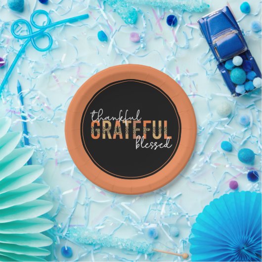 Dankbar, gesegnet Cheetah Print Typografy Pappteller (Party)