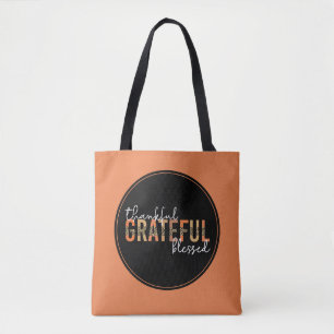Dankbar, gesegnet Cheetah Print Typografy Tasche