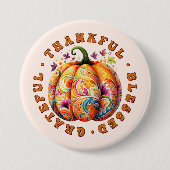 Dankbar, gesegnet, dankbar, blumenkürbis button (Vorderseite)