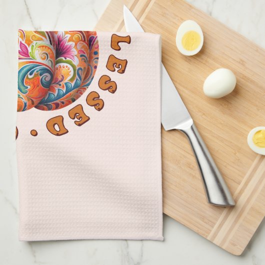 Dankbar, gesegnet, dankbar, blumenkürbis geschirrtuch (Viertel Falte)