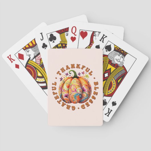 Dankbar, gesegnet, dankbar, blumenkürbis spielkarten (Rückseite)