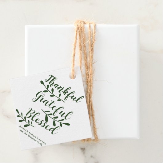 Dankbar, gesegnet dunkelgrün personalisiert geschenkanhänger (Beispiel)