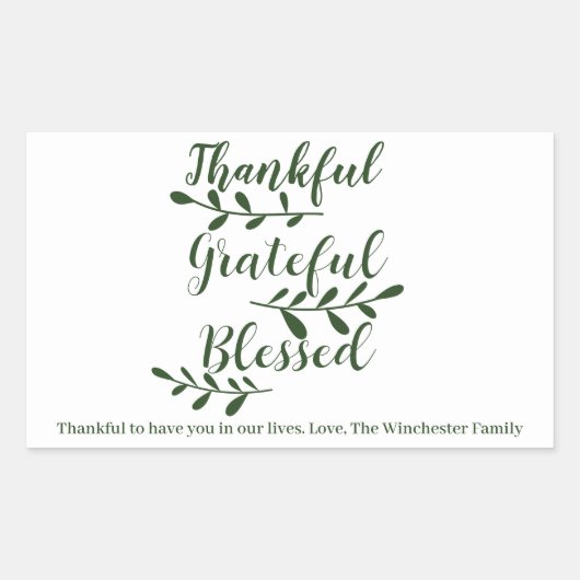 Dankbar, gesegnet, dunkelgrünes Drehbuch Rechteckiger Aufkleber (Vorderseite)
