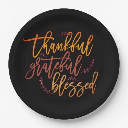 Dankbar, gesegnet Erntedank Black Pappteller (Vorderseite)