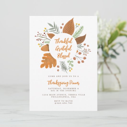 Dankbar, gesegnet Erntedank Dinner Einladung (Stehend Vorderseite)
