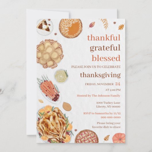 Dankbar, gesegnet Erntedank Dinner Einladung (Vorderseite)