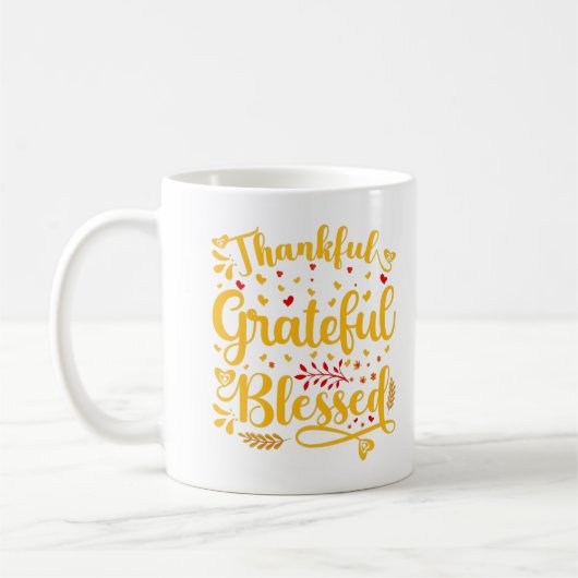 Dankbar, gesegnet Erntedank Gift Graphi Kaffeetasse (Links)