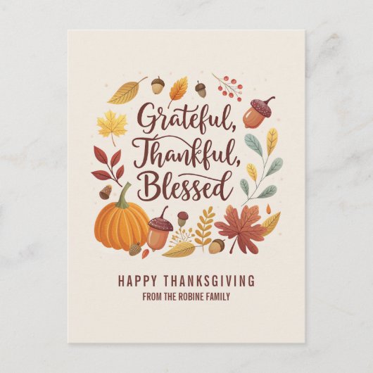 Dankbar Gesegnet Erntedankfest Blatt Herbst Postkarte (Vorderseite)
