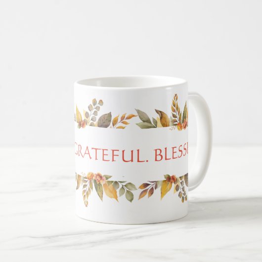 Dankbar, gesegnet Fall Floral Erntedank Kaffeetasse (VorderseiteRechts)