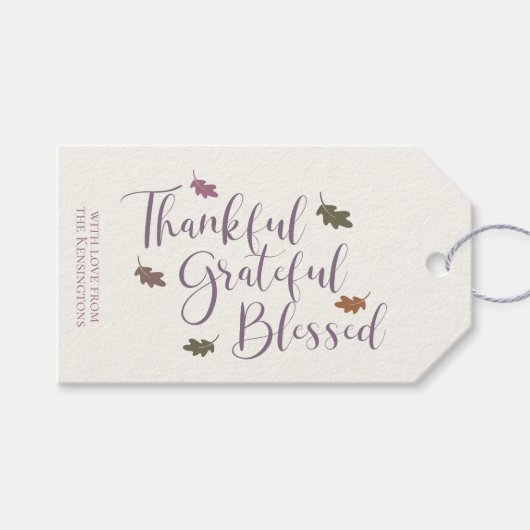 Dankbar gesegnet gebliebene Herbstleaves Typografi Geschenkanhänger (Vorderseite (Horizontal))