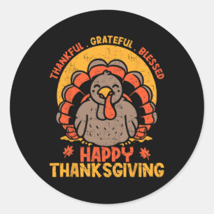Dankbar, gesegnet Glückwunsch Thanksgiving Turke Runder Aufkleber