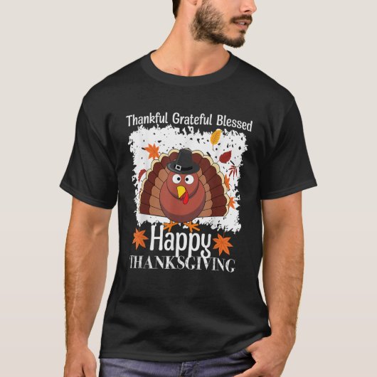 Dankbar, gesegnet Glückwunsch Thanksgiving Turke T-Shirt (Vorderseite)