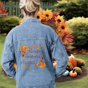 Dankbar Gesegnet Herbst Blätter Jeansjacke