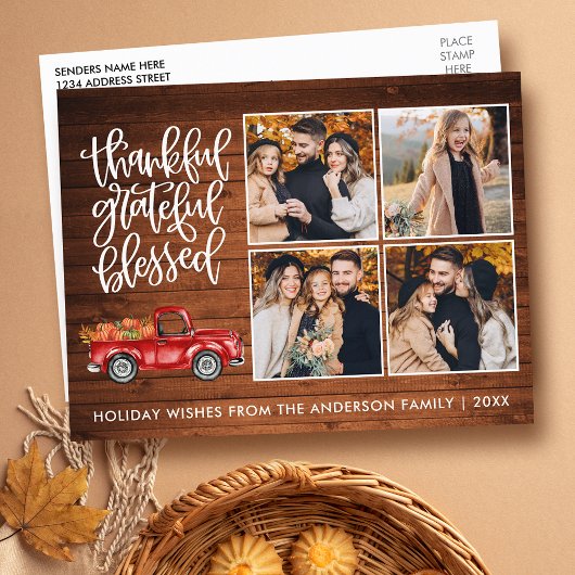 Dankbar Gesegnet Holz Thanksgiving LKW Postkarte