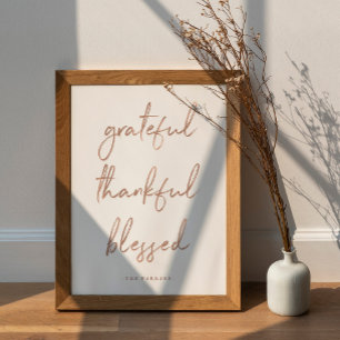 dankbar, gesegnet Imitate Rose Gold Script Poster