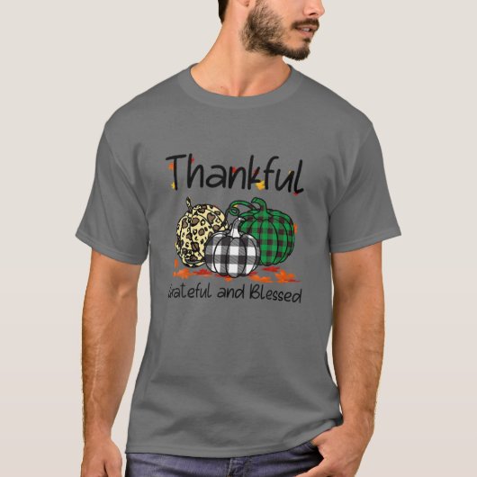 Dankbar, gesegnet Kariert-Leopard Pumpkin T-Shirt (Vorderseite)