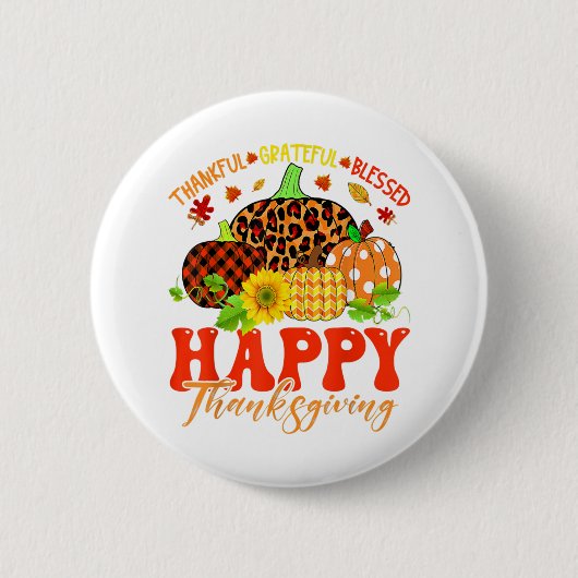 Dankbar, gesegnet Leopard Kariert Pumpkin Th Button (Vorderseite)