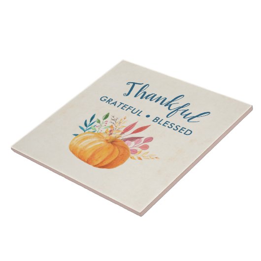 Dankbar, gesegnet mit Orange Pumpkin Fliese (Seite)