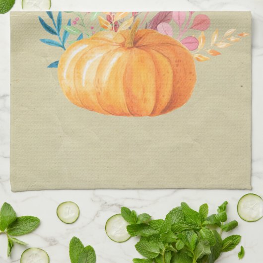 Dankbar, gesegnet mit Orange Pumpkin Geschirrtuch (Gefaltet)