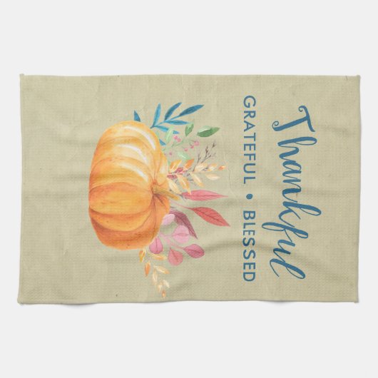 Dankbar, gesegnet mit Orange Pumpkin Geschirrtuch (Horizontal)