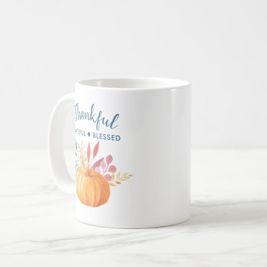 Dankbar, gesegnet mit Orange Pumpkin Kaffeetasse (Vorderseite Links)