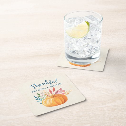 Dankbar, gesegnet mit Orange Pumpkin Rechteckiger Pappuntersetzer (Vor Ort)