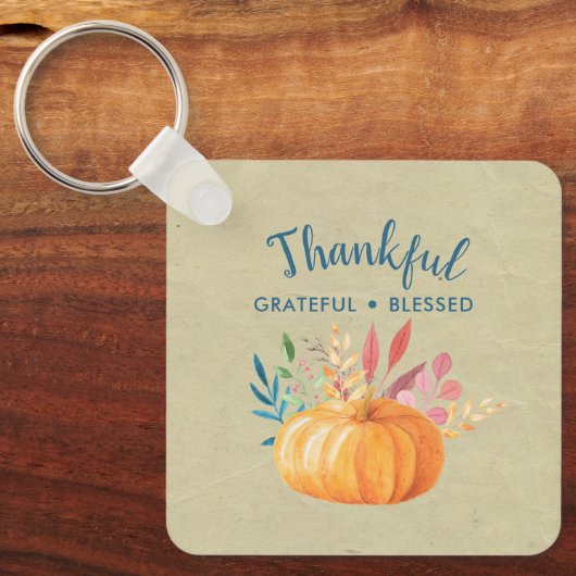 Dankbar, gesegnet mit Orange Pumpkin Schlüsselanhänger (Vorderseite)