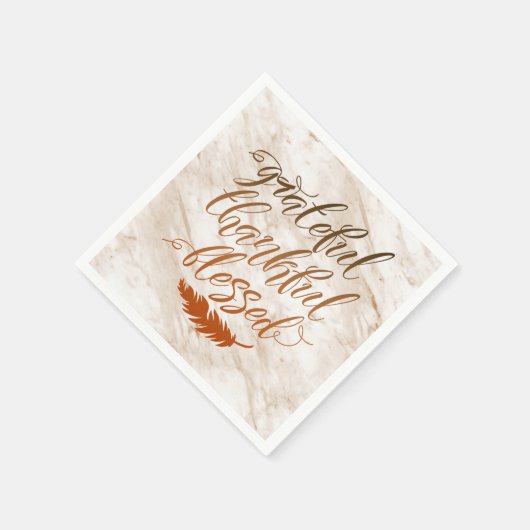 Dankbar, gesegnet, moderne Marmorkugel Feather Serviette (Ecke)