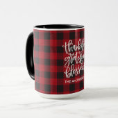 Dankbar, gesegnet Name Red Kariert Large Tasse (Vorderseite Links)