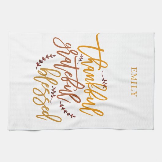 Dankbar, gesegnet Name Terracotta White Geschirrtuch (Horizontal)