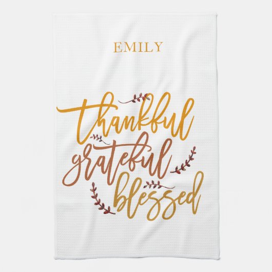 Dankbar, gesegnet Name Terracotta White Geschirrtuch (Vertikal)