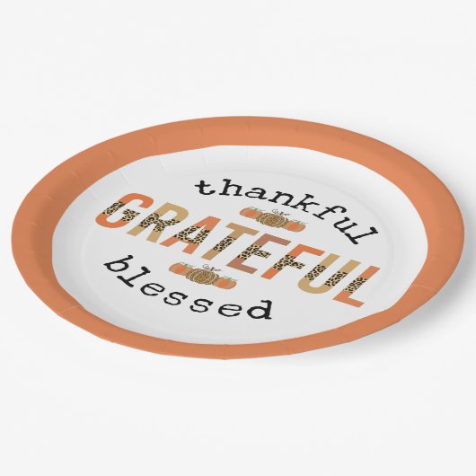 Dankbar, gesegnet Niedlich Fall Erntedank Pappteller (Schrägansicht)