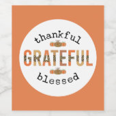 Dankbar, gesegnet Niedlich Fall Erntedank Weinetikett (Einzelnes Label)