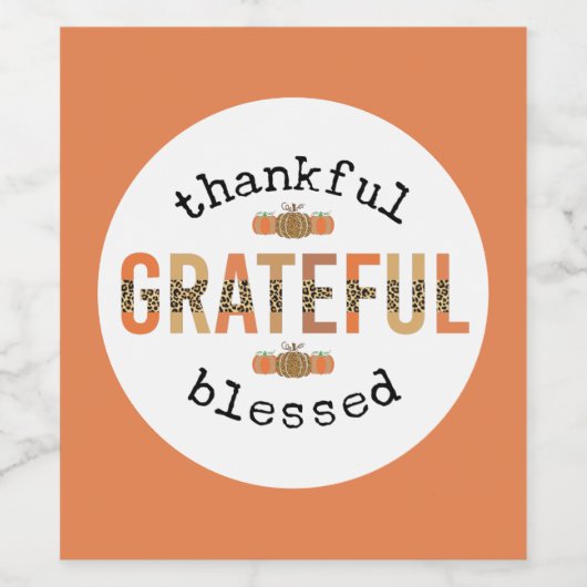 Dankbar, gesegnet Niedlich Fall Erntedank Weinetikett (Einzelnes Label)